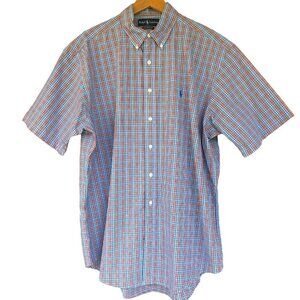 Ralph Lauren Short Sleeve Classic Fit Button Down Plaid Shirt Size XL Cotton EUC
